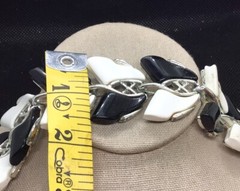 Vintage Costume Wide Black & White Plastic Stone Bracelet 7″ E741