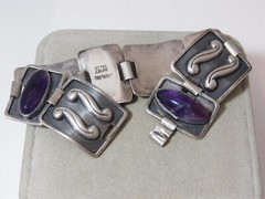 Rare RAF Mexico Sterling Silver Amethyst Wave Link 7.5″ Bracelet 41.4 gr 7j 83