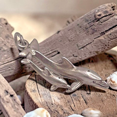 Vintage 925 Sterling Silver 3D Momma Baby Dolphin Pendant, 1.5″