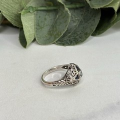 Vintage Sterling Silver Art Deco Edwardian Inspired Topaz Ring Filigree Size 7