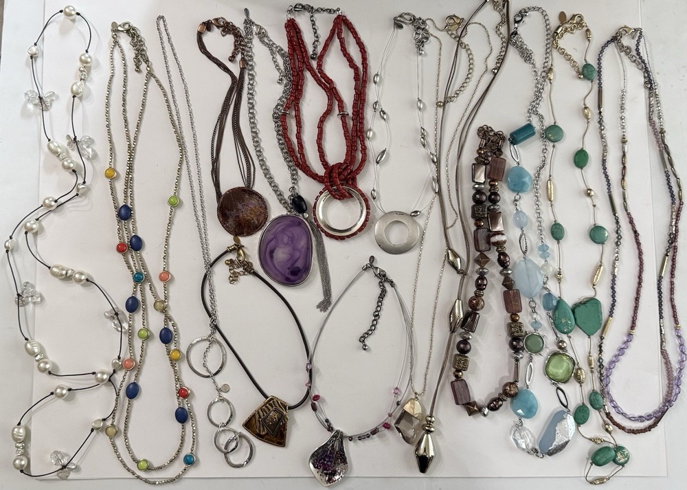 1990s/2000s CHICOS 15pc Statement Necklace Lot Beaded Gemstone Chain Pendant+