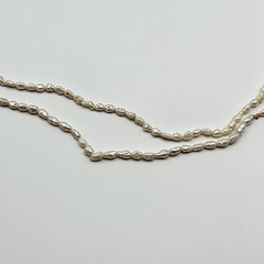 Lovely VTG rice pearl necklace two single strands 32″ bridal no clasp natural