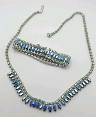 VTG B. David Blue Green Aurora Borealis Rhinestone Choker Necklace & Bracelet