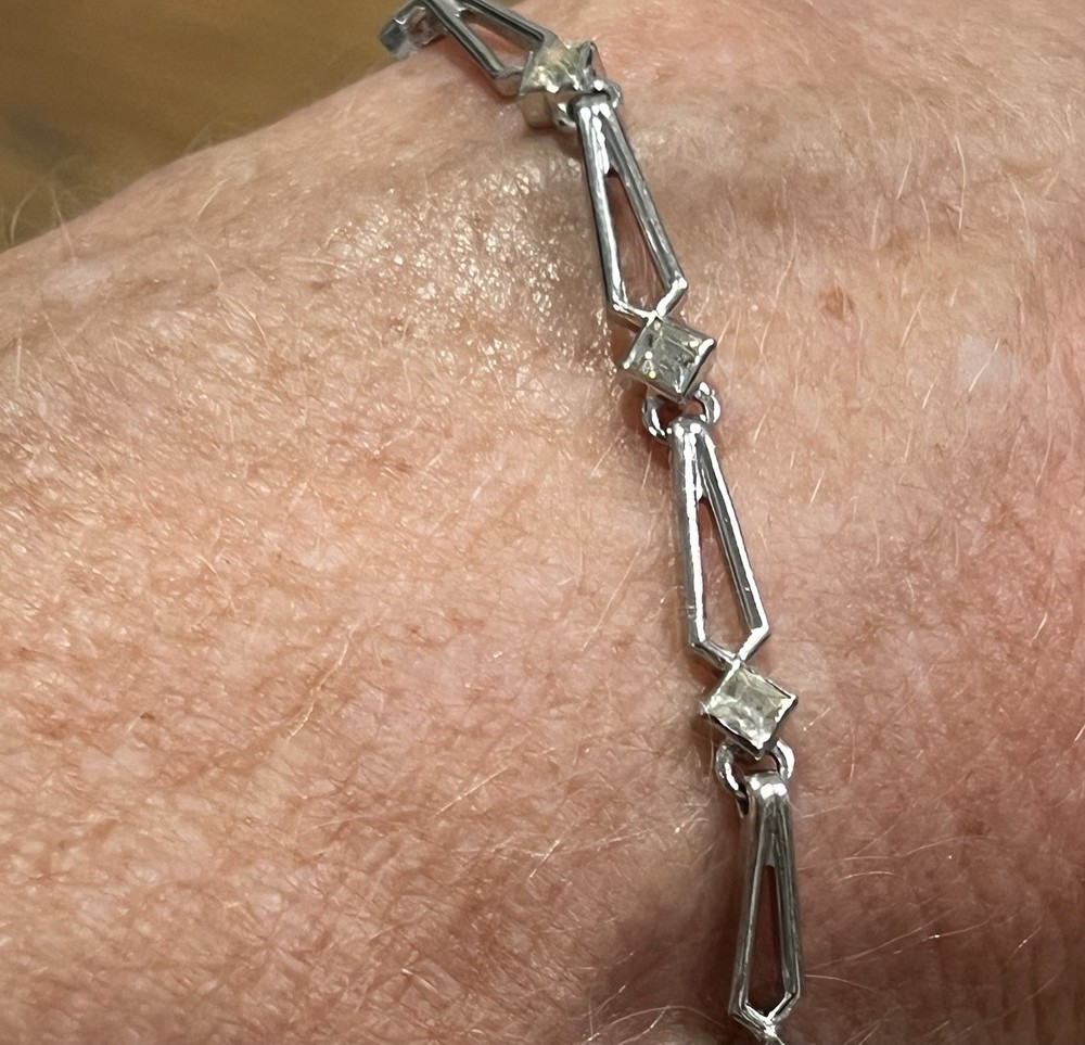 Antique Designer Rhinestone Sterling Silver Bracelet 7 Inches