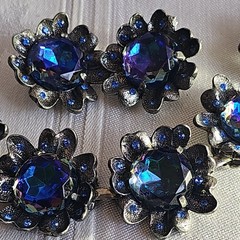 Signed Judy Lee Bracelet & Errings Blue Rhinestones Aurora Borealis Vintage