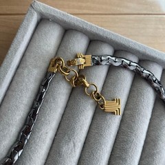 Lanvin Germany Vintage Necklace Gold Tone Octagon Pendant Braided Chain