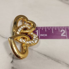 Vintage 80s Rhinestone Triple Heart Intertwined Brooch