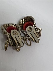 Vintage Mid Century Selro Selini Asian Princess Face Red Lucite Clip Earrings