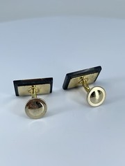 Vintage Onyx Lapis Tigers eye rectangle cufflinks polished gold tone fixed backs
