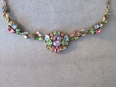 vintage signed 1955 HOLLYCRAFT NECKLACE multi color pastel rhinestones