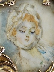 Victorian 15k 18k Yellow Gold Handmade Brooch Hand Painted Blonde Red Head Woman