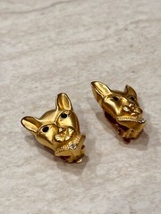 VTG Jackie Collins Panther Earrings Green Eyes Gold Tone Clip Designs Signed