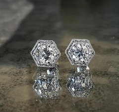 Art Deco Style Round Cut Lab Created Diamond Stud Earrings 14K White Gold Finish