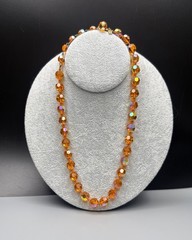 HATTIE CARNEGIE Signed Orange AB UV GLOW Glass Bead Necklace VTG 17.75” 41g HTF
