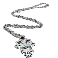 VTG Kachina Necklace Bell Trading Post 30in Faux Turquoise Nickel Silver 60s Big