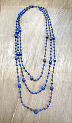 Vintage Art Deco Periwinkle Blue Slag Glass Bead Necklace 1920s
