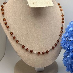 Vintage Amber Glass Faceted Crystal Beaded Sterling Silver Clasp Necklace 20″