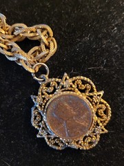 Vintage Lisnef Gold Tone Coin Necklace 10 Inches Long Jewelry Mercury Dime Wheat