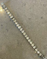 Eisenberg ICE Signed Bracelet Rhinestone 7” W/Safety Chain Rhodium Plated