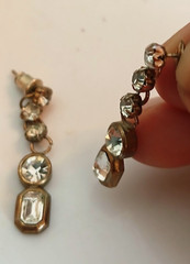 Vintage 1.25″ Dangle Stud Pierced Earrings w/Imitation Diamond Accents