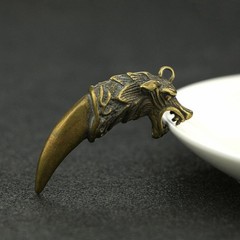 Solid Brass Cool Dragon FigurineTooth Shape Necklace Pendant Bag Charms