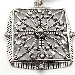 Napier Two Chain with Square Floral Filigree Ornate Silver Tone Pendant Necklace