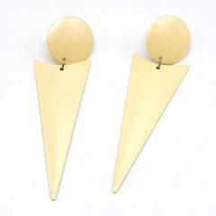 Minimalist Geometric Long Drop Dangle Metal and Cream Enamel Vtg 1980s Earrings