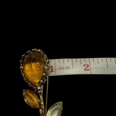 Demi Parure Caged Drop Clip Earrings & Flower Brooch Pin Topaz & Citrine Glass
