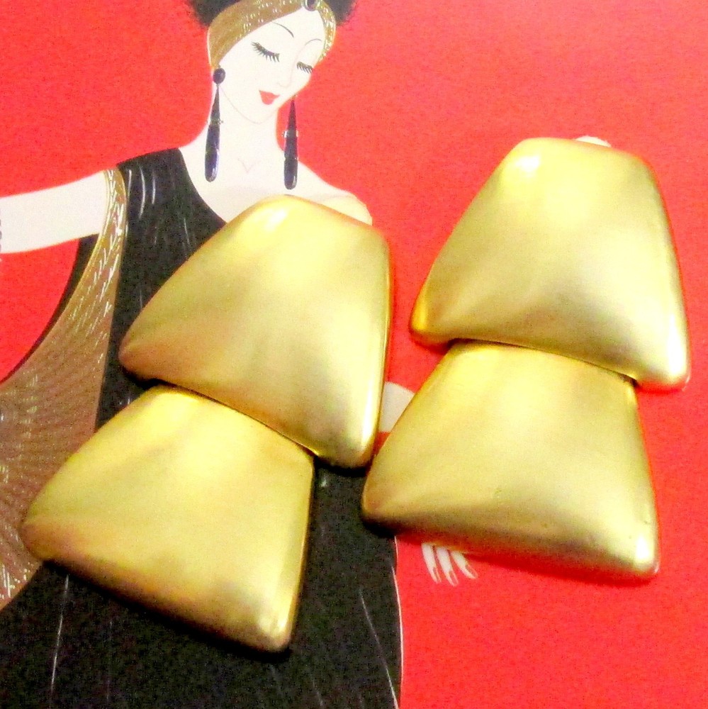 VTG RUNWAY LES BERNARD 2 1/4″ DANGLE TIERED SATIN GP EARRINGS 70s MODERNIST CLIP