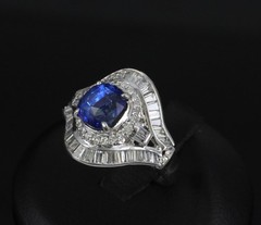 Vintage 3.0ct GIA Ceylon Blue Sapphire & 1.10ct Diamond Platinum Ring, Size 6