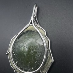 Uri Ramot Sterling Silver Ancient Roman Glass Modernist Pendant 3.25″ 39g