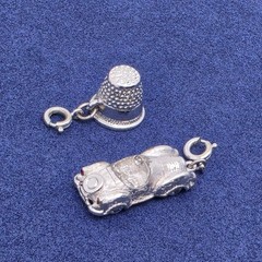 Vintage Monet Bracelet Charms Oldie Sports Car Roadster & Sewing Thimble