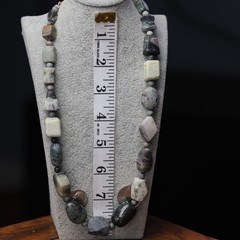 Heavy Large Beaded Necklace Sterling Silver