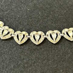 Vintage BOGOFF Heart Rhinestone Necklace Rhodium Plated Art Deco Style 15.5”