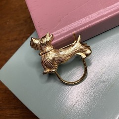Vintage Scarf Ring Clip Gold Scotty Dog Jewelry Brooch Pin Scottish Terrier