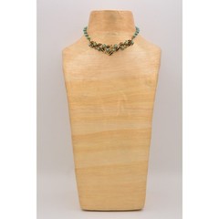 Vintage Floral Aqua Turquoise Beaded Collar Choker Necklace Gold Tone 60s Bin3D
