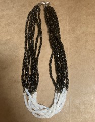 Vintage Multi Strand Multi Beads Black White Opalescent Glass Bead Necklace