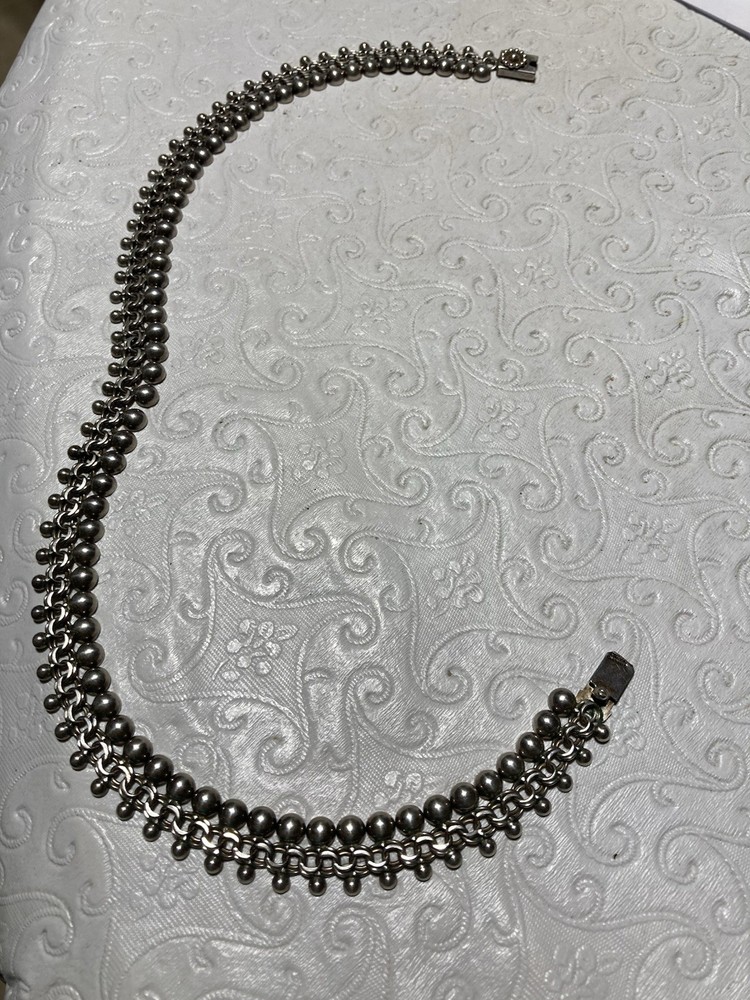 Nils Elvik Sterling Silver Necklace “Bubble” “Ball Fringe” Style Norway 14 1/2″