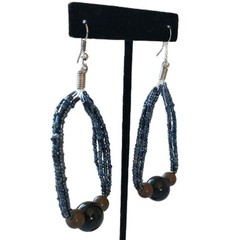 Beaded Hoop Earrings Black Dangle Large Metallic Bohemian Lightweight Vtg Witchy