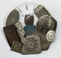 VTG Huge Antique Watch Face Layered Brass Artisan Circle Brooch Pin 2.5″