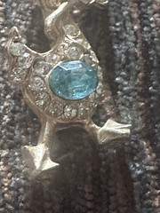 VTG Duck Brooch Pin Top Hat Clear Rhinestones Blue Cabochon Gold Tone
