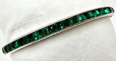 Antique Art Deco GREEN Channel-Set Rhinestone Sterling Silver Bangle Bracelet
