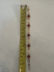 VTG Simmons Art Deco Bracelet Red Faceted Glass 10k Gold Filled Links Signed