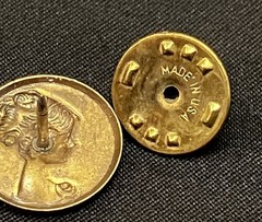 Antique Gold Tone Repoussé Victorian Lady Lapel Pin Intricate Art Deco 1920s