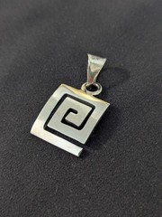 Vintage Mexico Sterling Silver Square Spiral Necklace Pendant Modernist 9.6 g