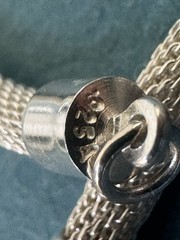 VINTAGE.925 STERLING SILVER MESH SNAKE SKIN LINK NECKLACE WITH SLIDING PENDANT