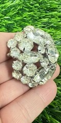 Vintage Juliana Silver Tone Domed Round & Marquise Flower Rhinestone Brooch Pin