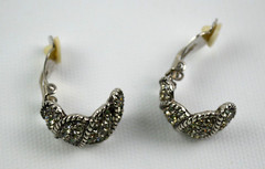 Vintage Silver Tone Clip On Half Moon Earrings with Small Rhinestones 1″