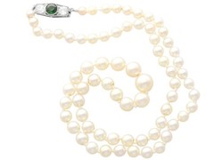 Single Strand Pearl Necklace with Sapphire, Diamond and 12k White Gold Clasp