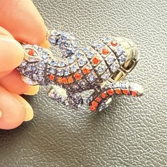 Vintage Blue/Orange FL Crocodile Alligator Rhinestone Adjustable Statement Ring